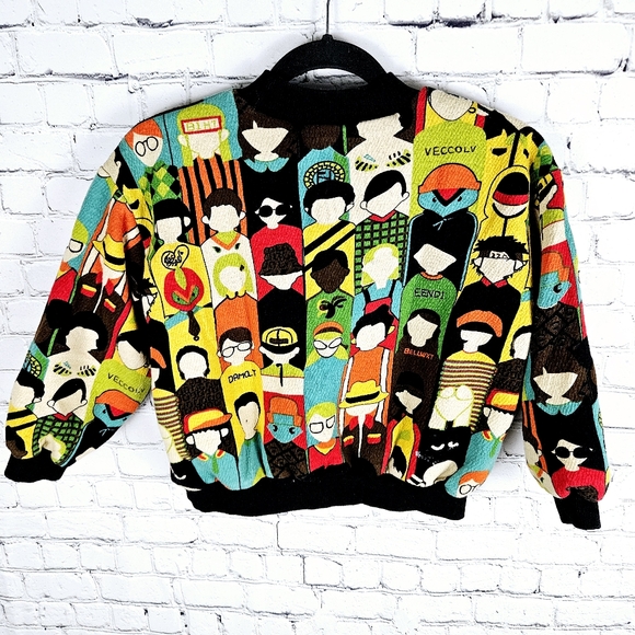 Mosaic portrait print crewneck pullover long sleeve fleece lined sweatshirt - Picture 3 of 7